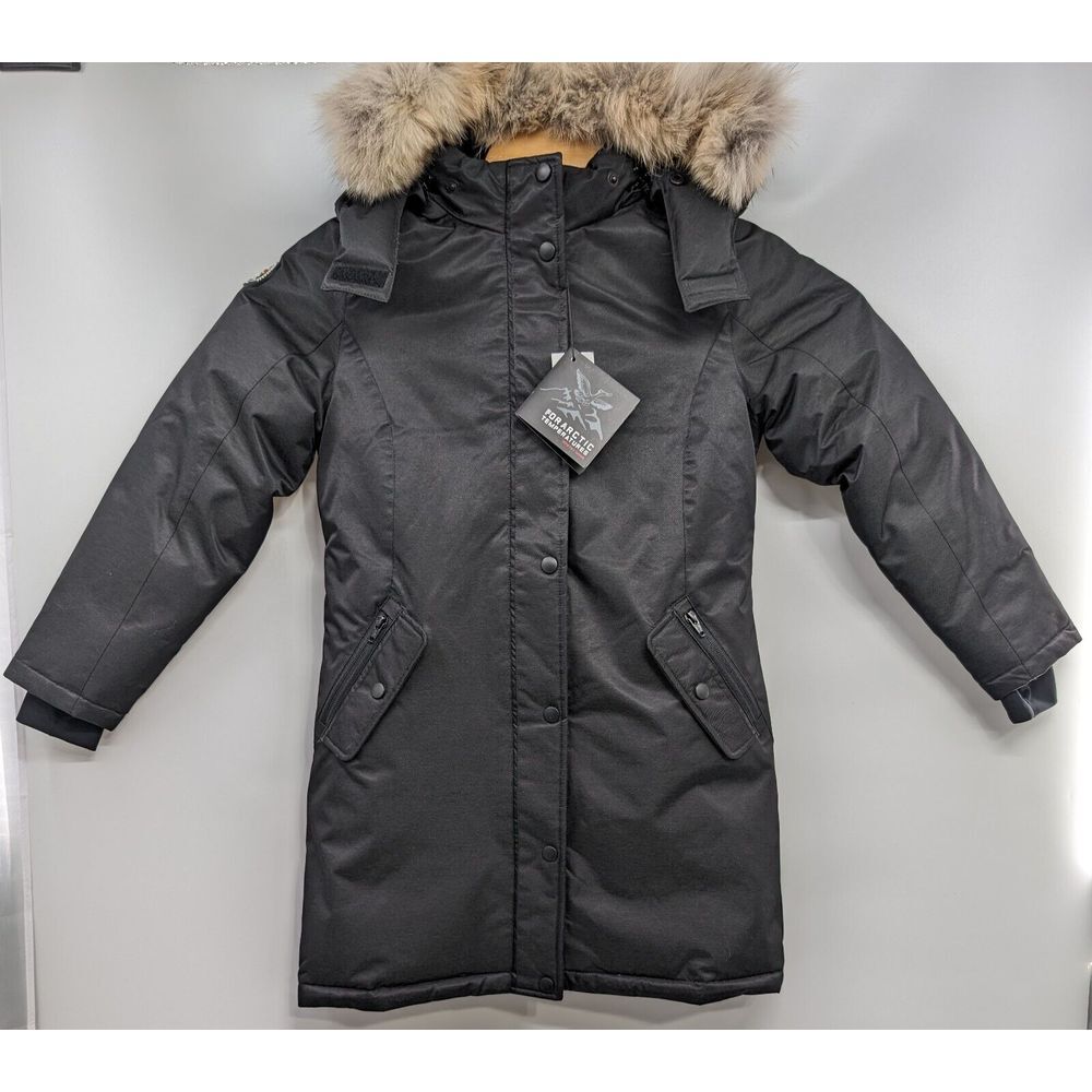 Triple Fat Goose Parka Jacket Women size 12 Coyote Fur Hood Black NWT